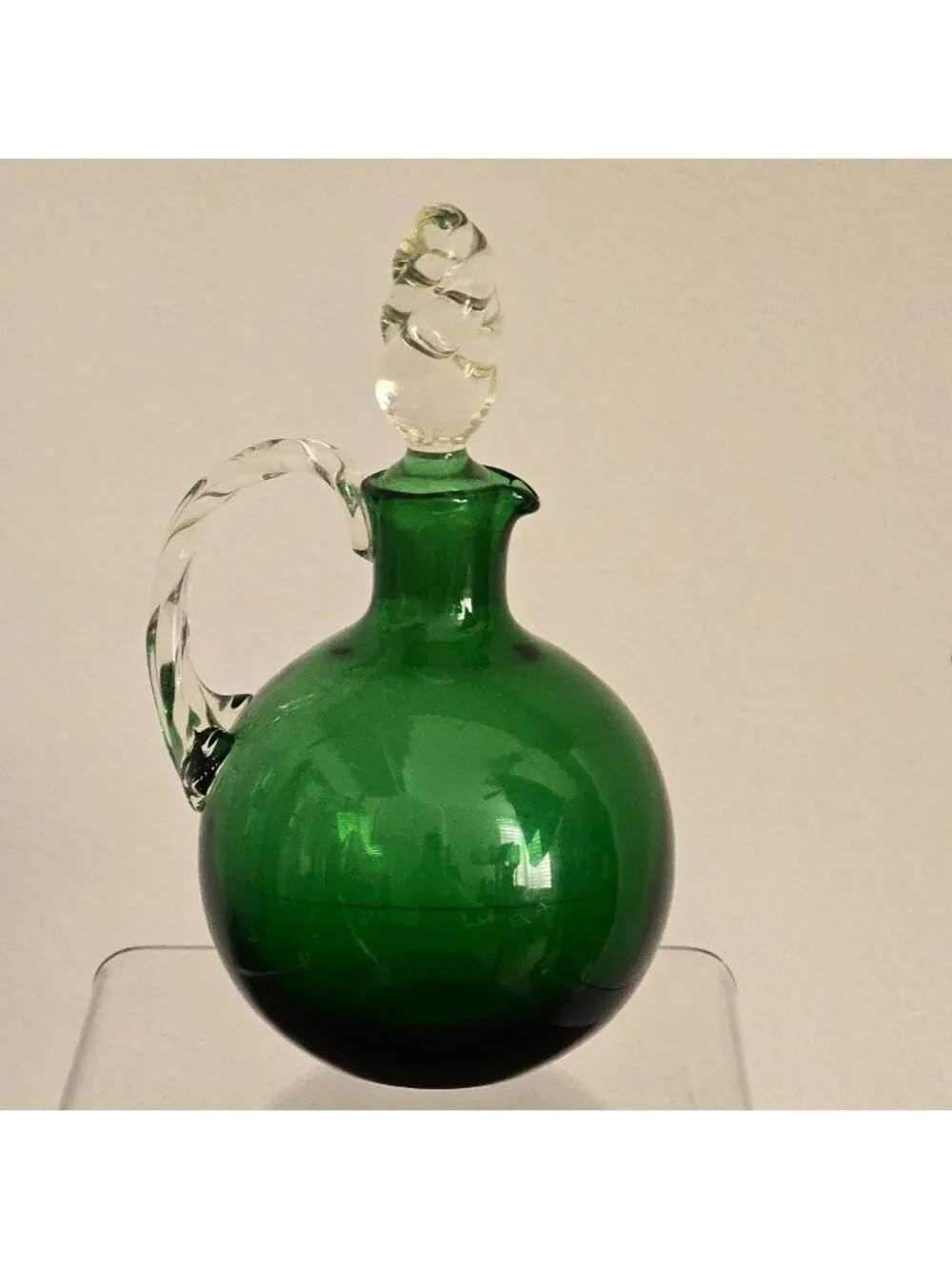 Emerald Green Art Glass Vintage Cruet 5 Inch Murano ? READ Small Flaw